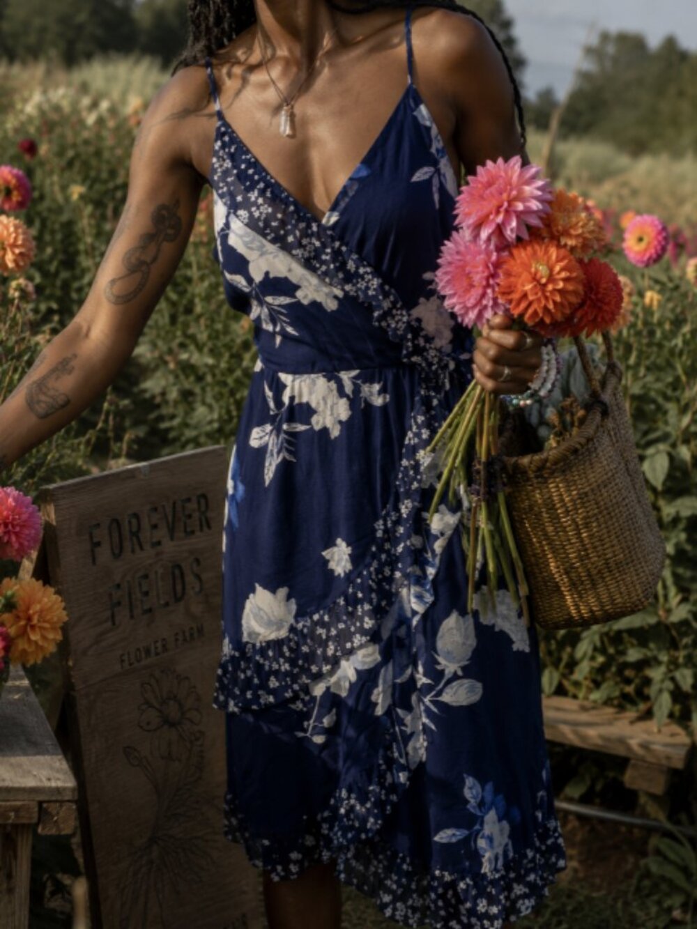 Xhilaration Y2K 90s Grunge Navy Floral Wrap-Style MIDI Dress Medium